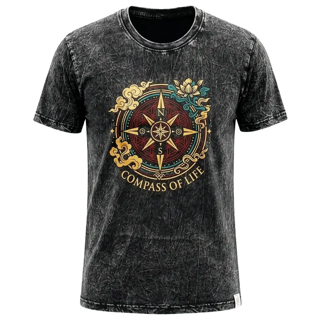 Nomad Sari Stonewashed Cotton T-Shirt – Compass of Life – Charcoal – XL | www.artisangoods.co.uk 5 Nomad Sari Stonewashed Cotton T-Shirt – Compass of Life – Charcoal – XL | www.artisangoods.co.uk 5