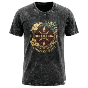 Nomad Sari Stonewashed Cotton T-Shirt – Compass of Life – Charcoal – XL | www.artisangoods.co.uk 5