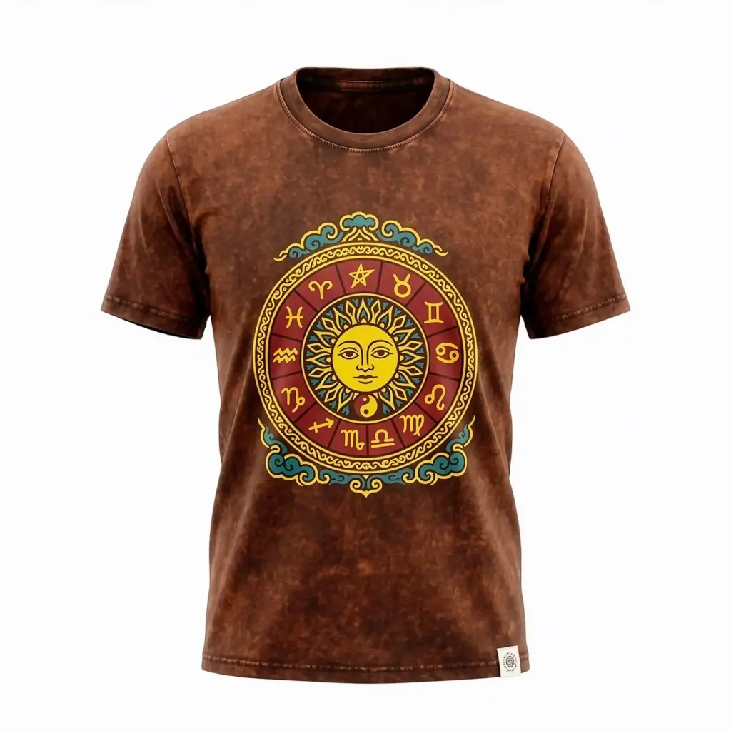 Nomad Sari Stonewashed Cotton T-Shirt – Sun & Zodiac – Brown – Small | www.artisangoods.co.uk 6 Nomad Sari Stonewashed Cotton T-Shirt – Sun & Zodiac – Brown – Small | www.artisangoods.co.uk 6