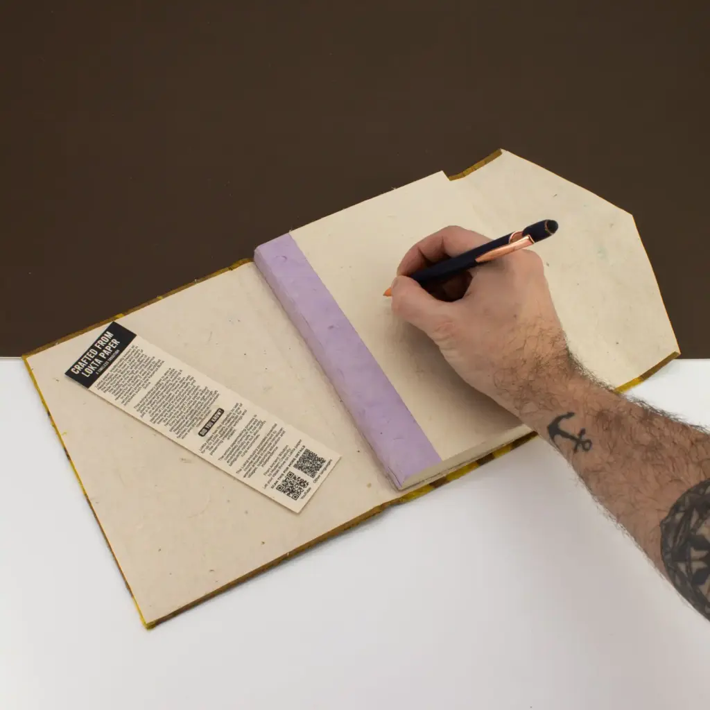 Lokta Bold Floral Notebook – Large (21x15cm) – 45 Leaves – Includes Bookmark – Mustard Brown | www.artisangoods.co.uk 3 Lokta Bold Floral Notebook – Large (21x15cm) – 45 Leaves – Includes Bookmark – Mustard Brown | www.artisangoods.co.uk 3