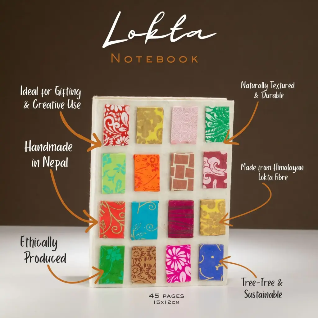 Lokta Mini Tiles Notebook – Medium (15x12cm) – 45 Leaves – Natural | www.artisangoods.co.uk 2