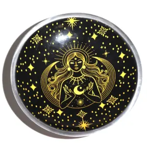 Triple Leg  Enamelled  Offering Plate – Gold Goddess on Black | www.artisangoods.co.uk 3