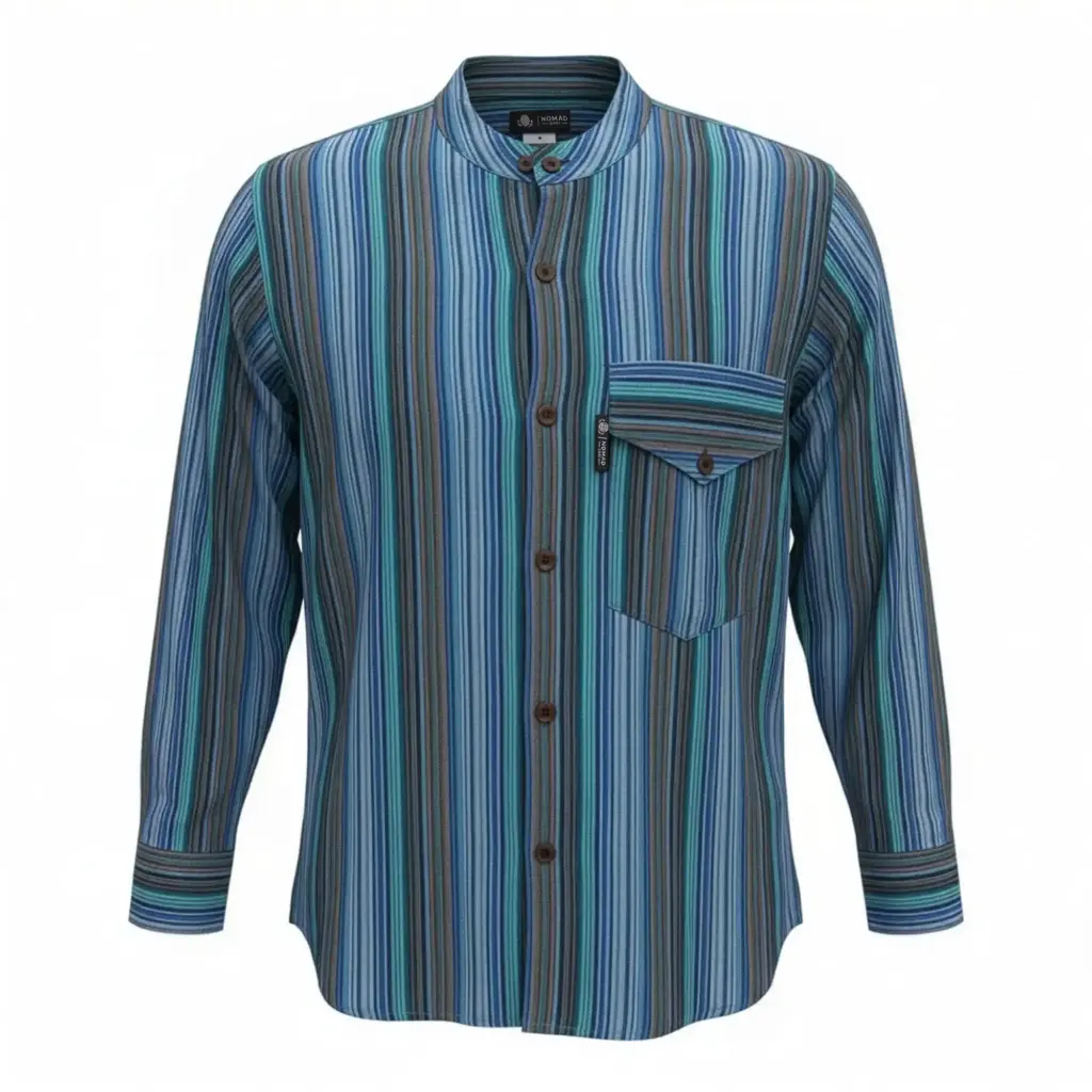 Nomad Sari Grandad Shirt – Turquoise – XL | www.artisangoods.co.uk