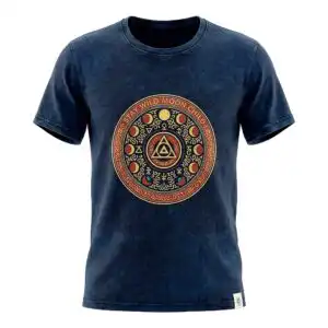 Nomad Sari Stonewashed Cotton T-Shirt – Stay Wild Moon Child – Blue – Large | www.artisangoods.co.uk 1