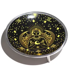 Triple Leg  Enamelled  Offering Plate – Gold Goddess on Black | www.artisangoods.co.uk 4