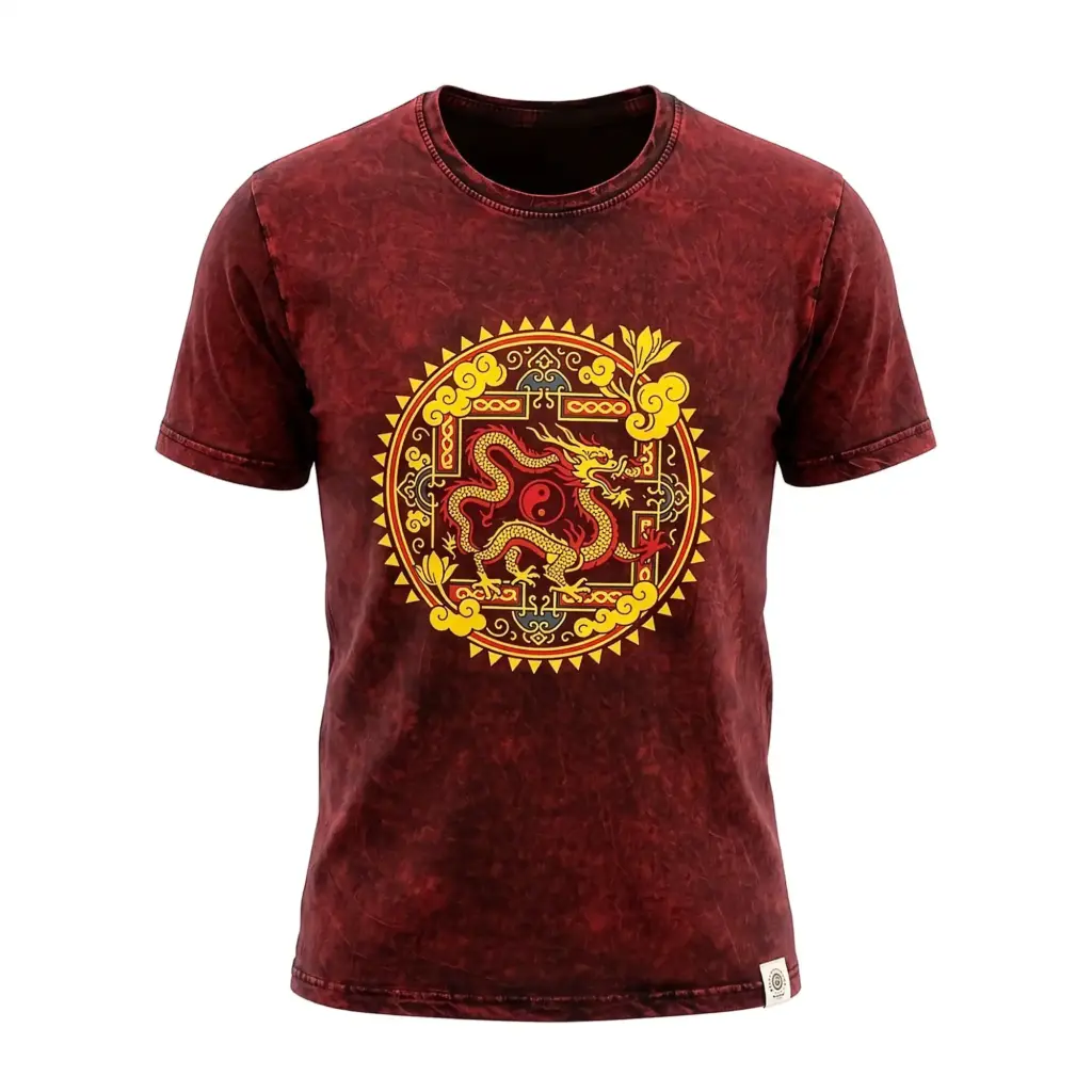 Nomad Sari Stonewashed Cotton T-Shirt – Dragon Mandala – Maroon – Small | www.artisangoods.co.uk 7