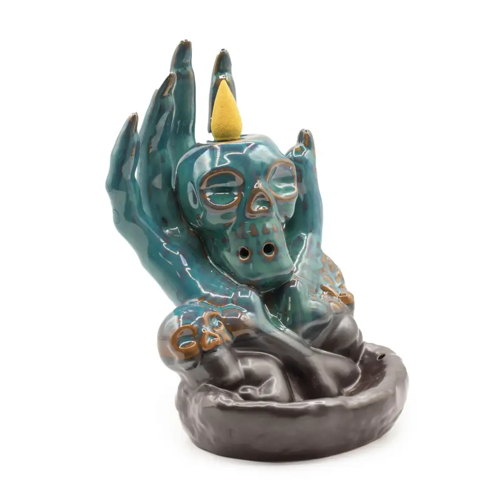 Backflow Incense Burner – Skull in Hand | www.artisangoods.co.uk