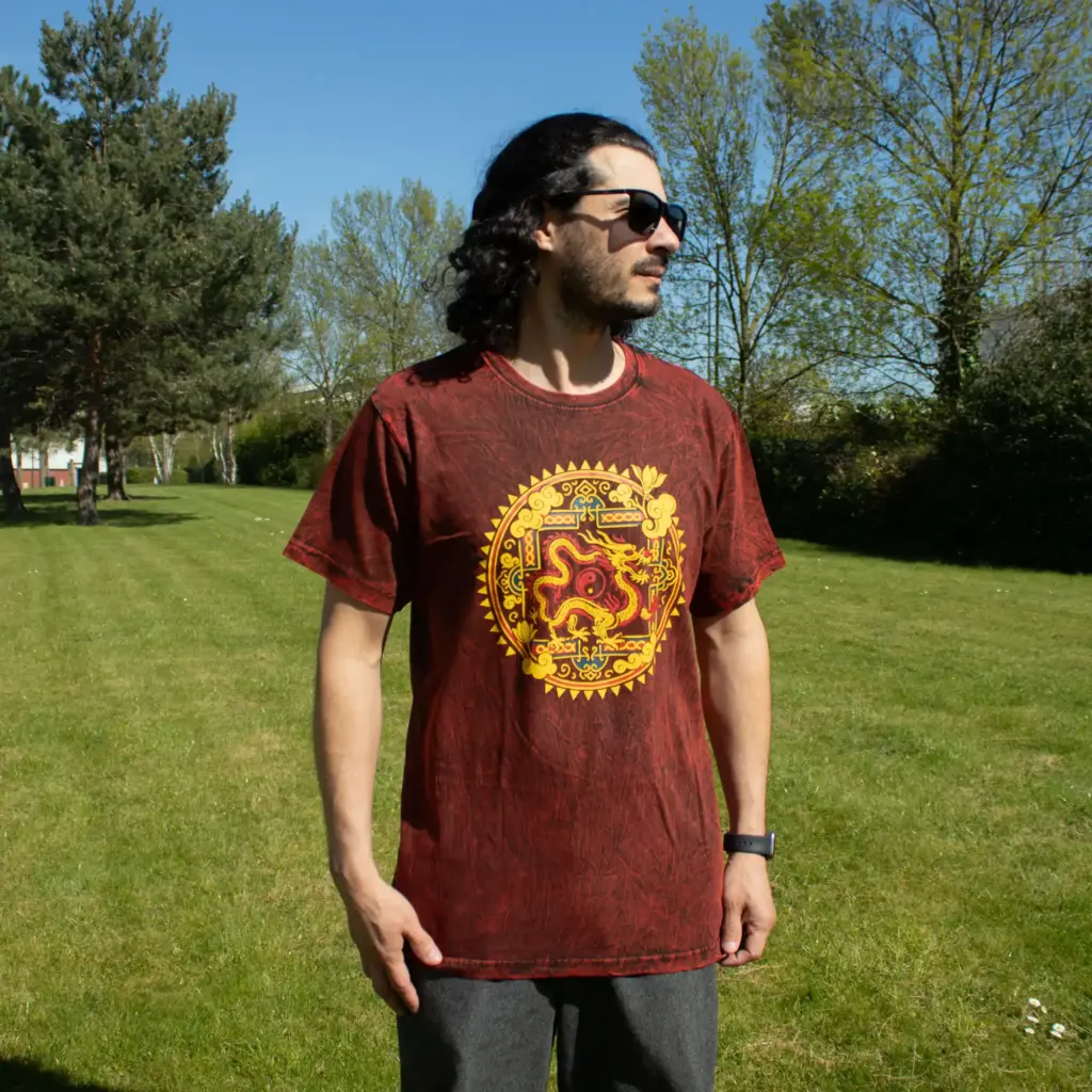 Nomad Sari Stonewashed Cotton T-Shirt – Dragon Mandala – Maroon – Small | www.artisangoods.co.uk 4