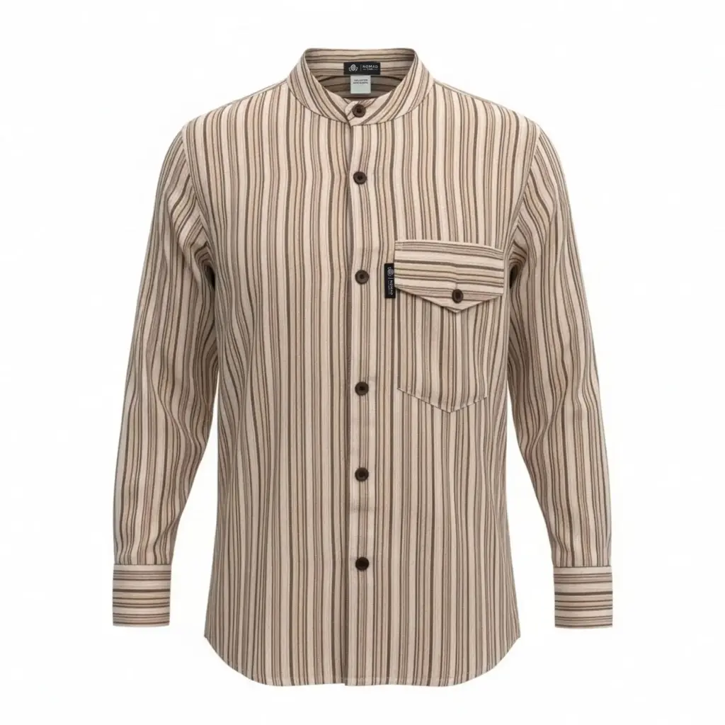 Nomad Sari Grandad Shirt – Brown Beige – Large | www.artisangoods.co.uk