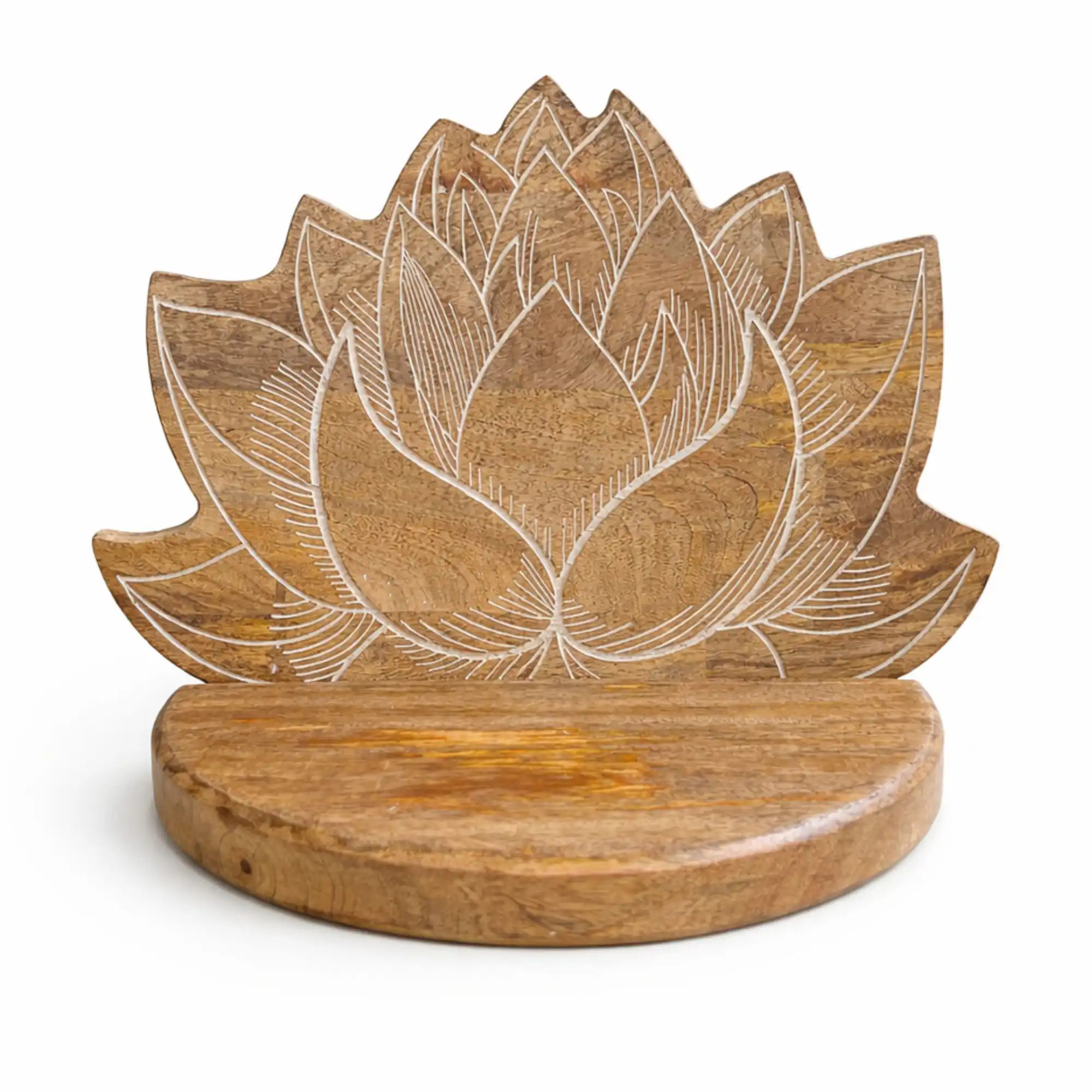 Lotus Wall Shelf White Wash | www.artisangoods.co.uk 3 Lotus Wall Shelf White Wash - Image 2