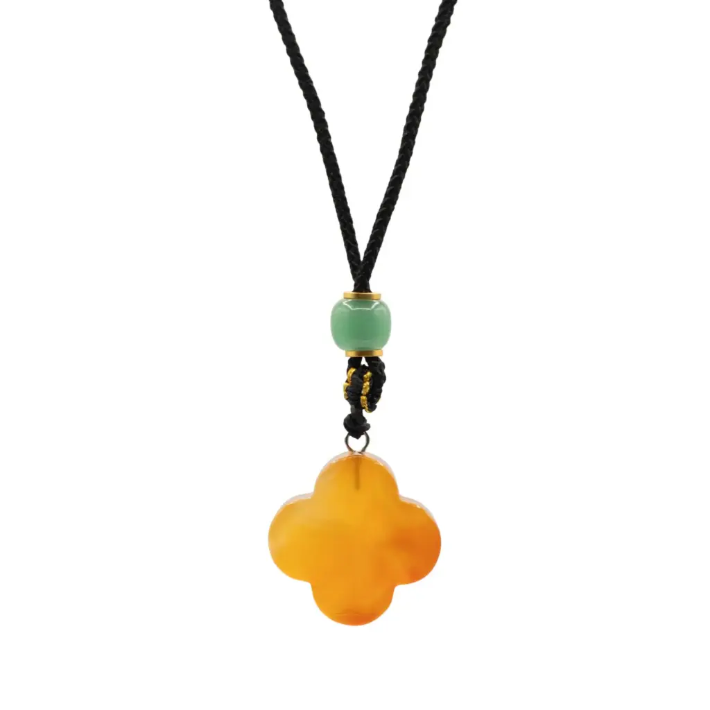 Cord Necklace Gemstone Pendant – Red Jade Clover | www.artisangoods.co.uk