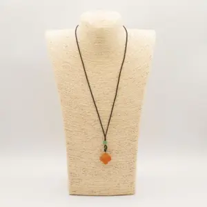 Cord Necklace Gemstone Pendant – Red Jade Clover | www.artisangoods.co.uk 4