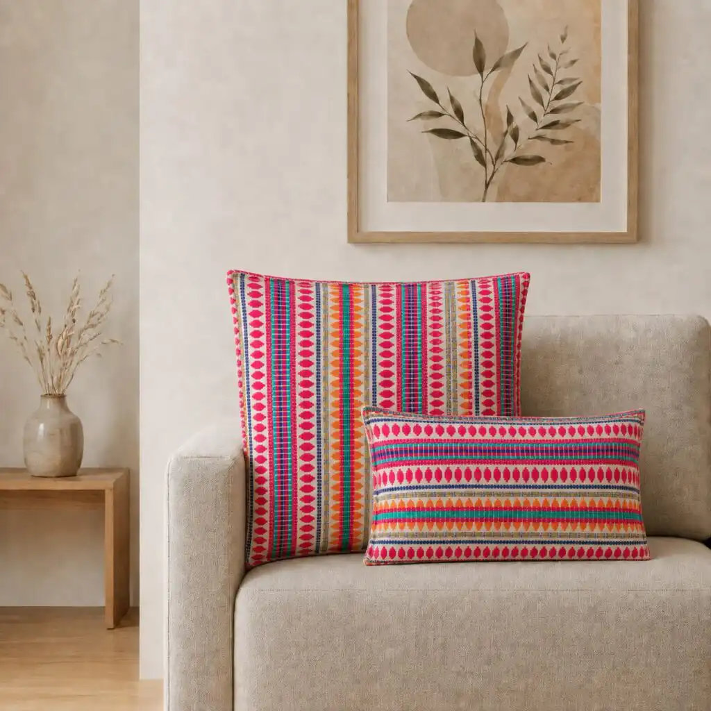 Classic Cushion Cover – Neon Stripes – 60x60cm – Jumbo Style | www.artisangoods.co.uk 2