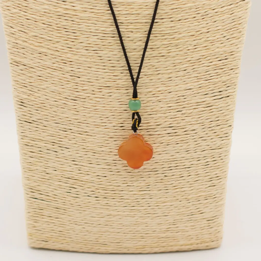 Cord Necklace Gemstone Pendant – Red Jade Clover | www.artisangoods.co.uk 2