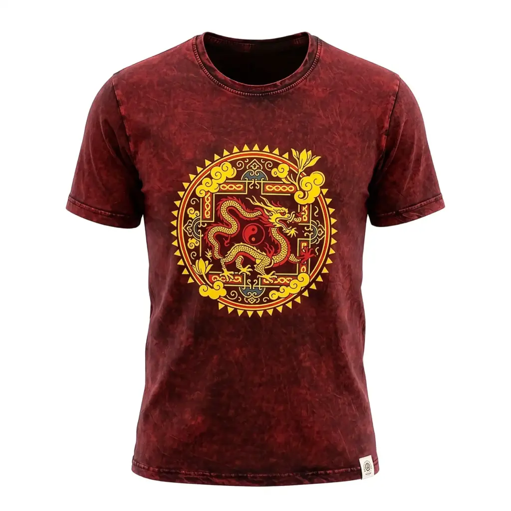 Nomad Sari Stonewashed Cotton T-Shirt – Dragon Mandala – Maroon – Medium | www.artisangoods.co.uk 6