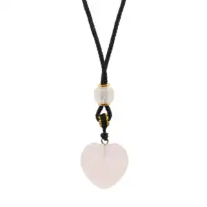 Cord Necklace Gemstone Pendant - Rose Quartz Heart