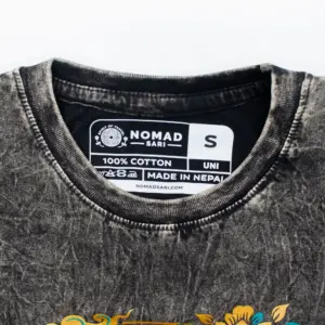 Nomad Sari Stonewashed Cotton T-Shirt – Compass of Life – Charcoal – Small | www.artisangoods.co.uk 2