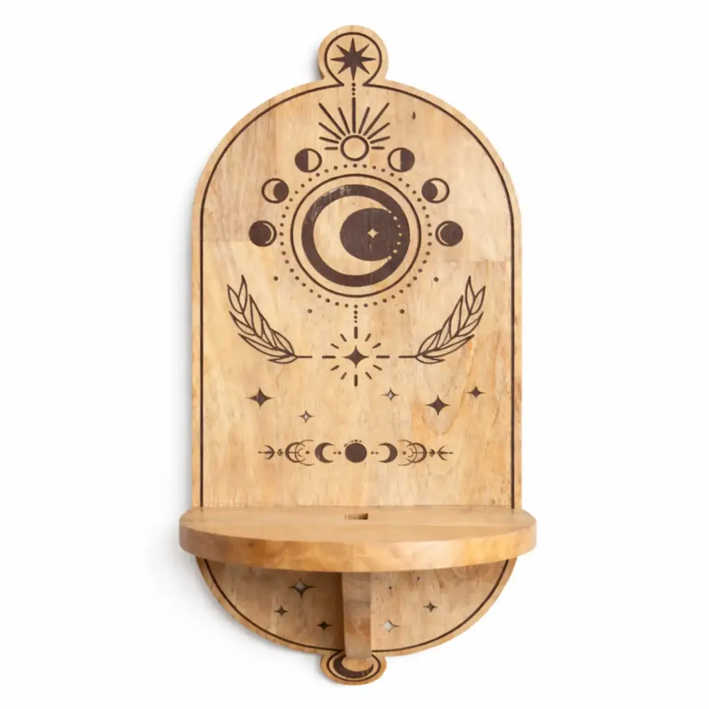 Moon Phase & Tree Carved Arch Wall Shelf | www.artisangoods.co.uk