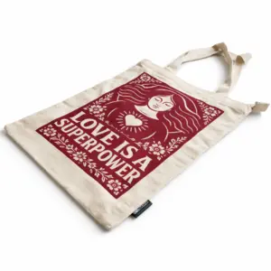 Nomad Sari Iconic Toni Tote Bag – Love is a Super Power – Natural 10oz | www.artisangoods.co.uk 4