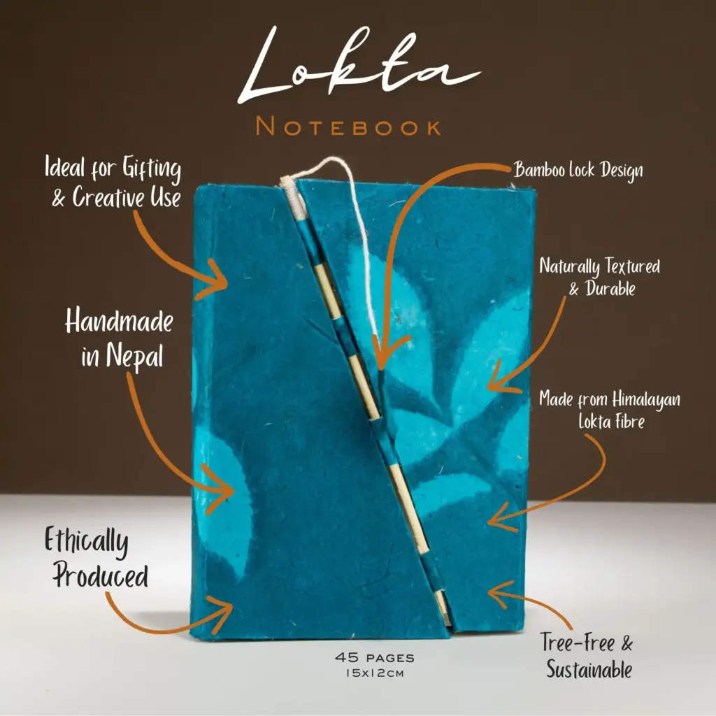 Lokta Bold Floral Bamboo Lock Notebook – Medium (15x12cm) – 45 Leaves – Midnight Blue | www.artisangoods.co.uk 4