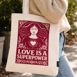 Nomad Sari Iconic Toni Tote Bag – Love is a Super Power – Natural 10oz | www.artisangoods.co.uk 2