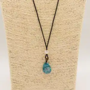 Cord Necklace Gemstone Pendant - Howlite Teardrop