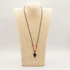 Cord Necklace Gemstone Pendant - Black Agate Cross
