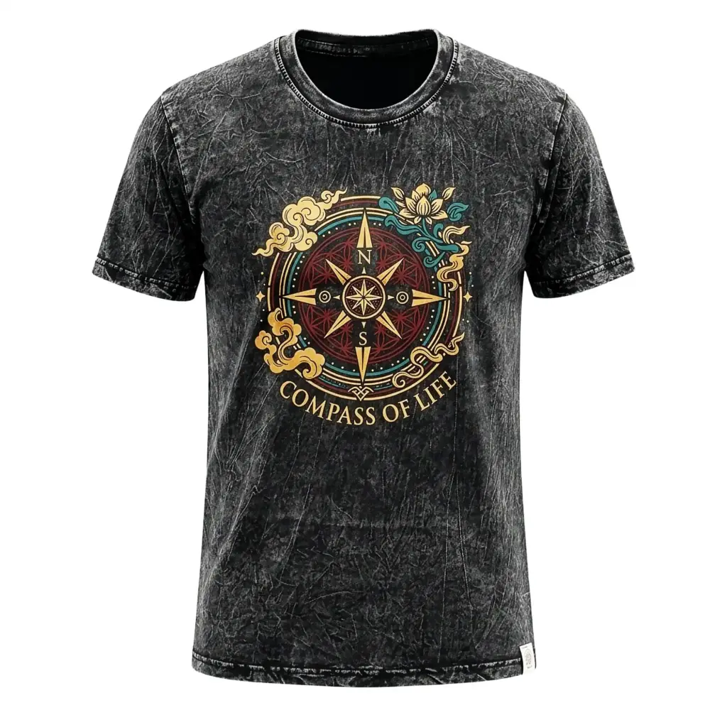 Nomad Sari Stonewashed Cotton T-Shirt – Compass of Life – Charcoal – Medium | www.artisangoods.co.uk 6