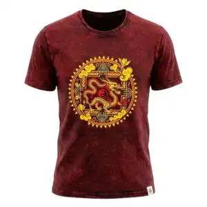 Nomad Sari Stonewashed Cotton T-Shirt – Dragon Mandala – Maroon – Large | www.artisangoods.co.uk 1