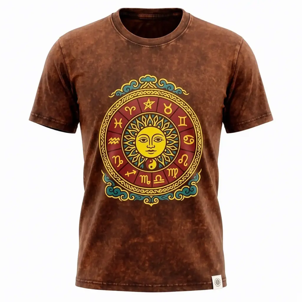 Nomad Sari Stonewashed Cotton T-Shirt – Sun & Zodiac – Brown – XL | www.artisangoods.co.uk 6