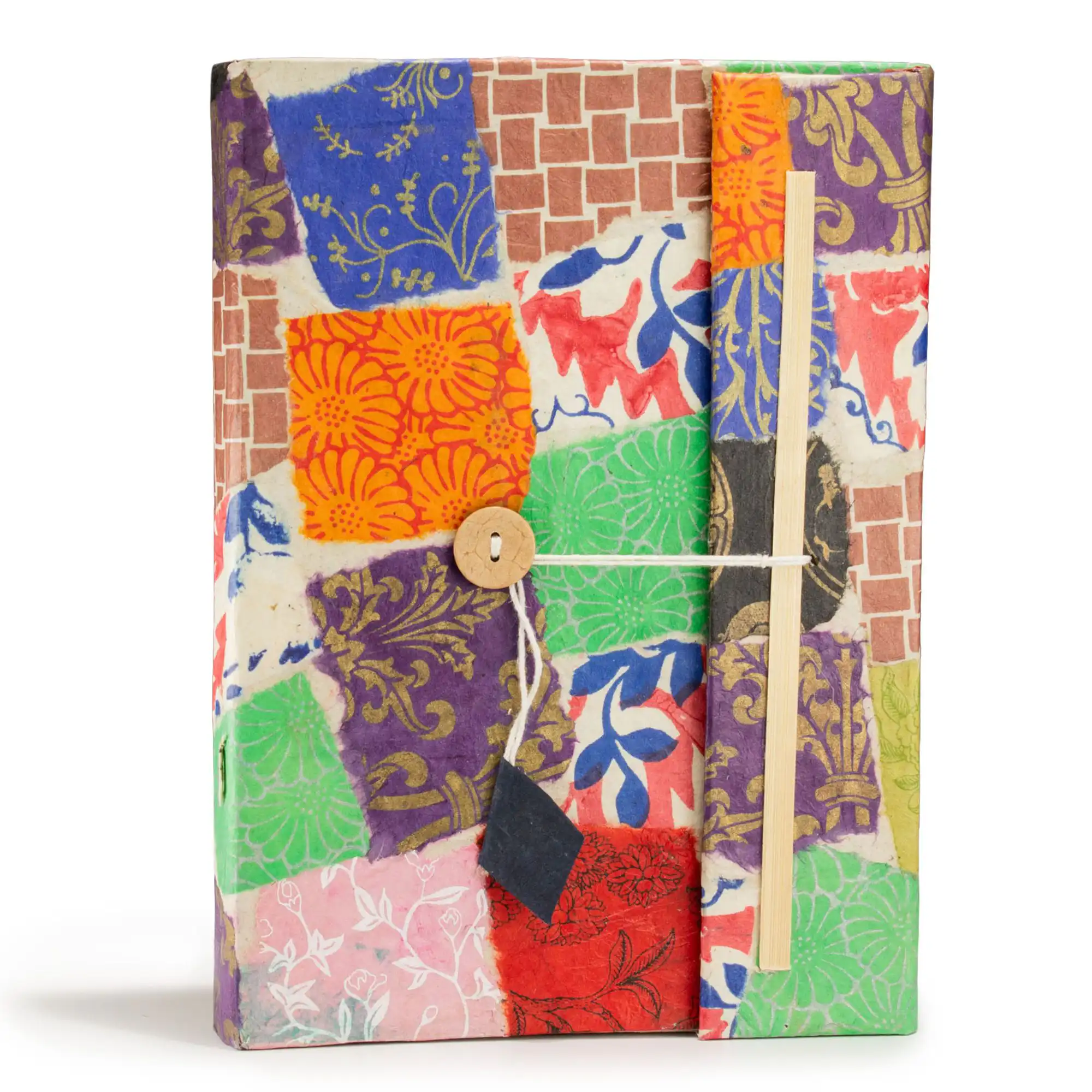 Lokta Patchwork Notebook – Large (21x15cm) – 45 Leaves – Includes Bookmark – Multi Colour | www.artisangoods.co.uk 2 Lokta Patchwork Notebook – Large (21x15cm) – 45 Leaves – Includes Bookmark – Multi Colour