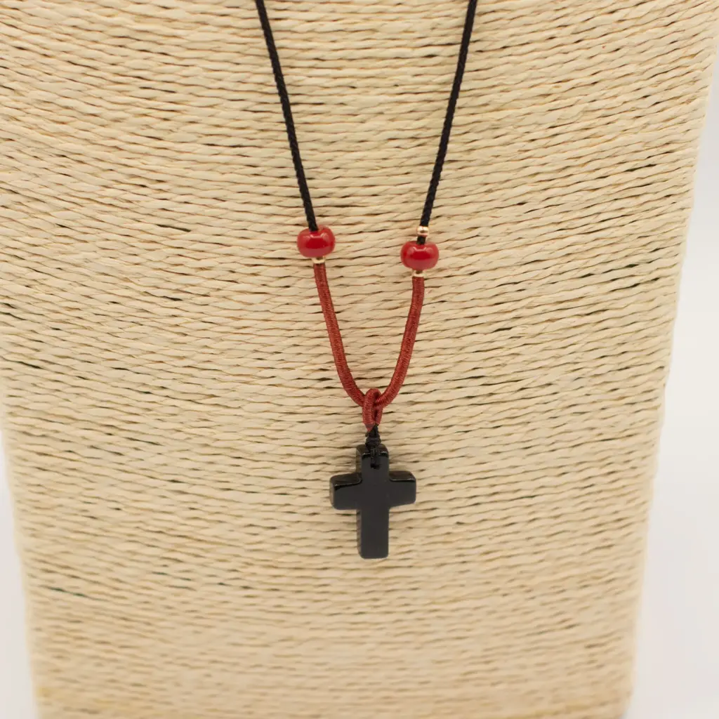 Cord Necklace Gemstone Pendant – Black Agate Cross | www.artisangoods.co.uk 2