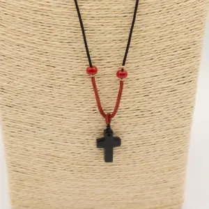 Cord Necklace Gemstone Pendant – Black Agate Cross | www.artisangoods.co.uk 2