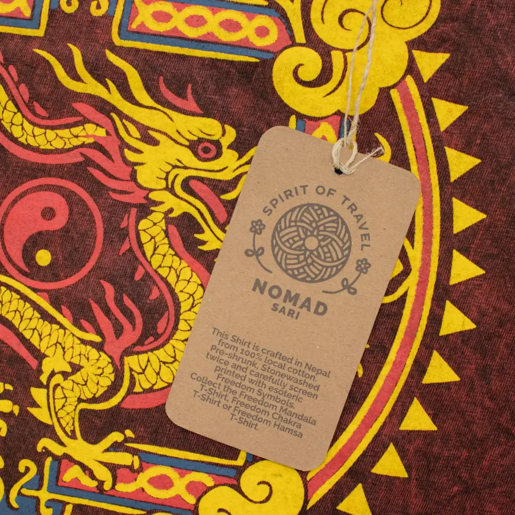 Nomad Sari Stonewashed Cotton T-Shirt – Dragon Mandala – Maroon – Large | www.artisangoods.co.uk 5