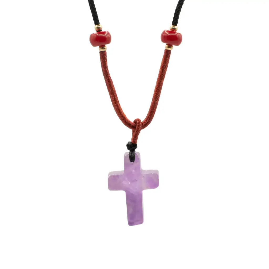 Cord Necklace Gemstone Pendant – Amethyst Cross | www.artisangoods.co.uk