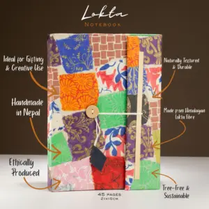 Lokta Patchwork Notebook – Large (21x15cm) – 45 Leaves – Includes Bookmark – Multi Colour | www.artisangoods.co.uk 2