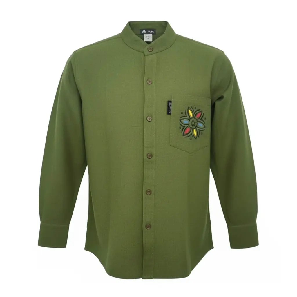 Nomad Sari Kathmandu Shirt – Forest Green – Medium | www.artisangoods.co.uk