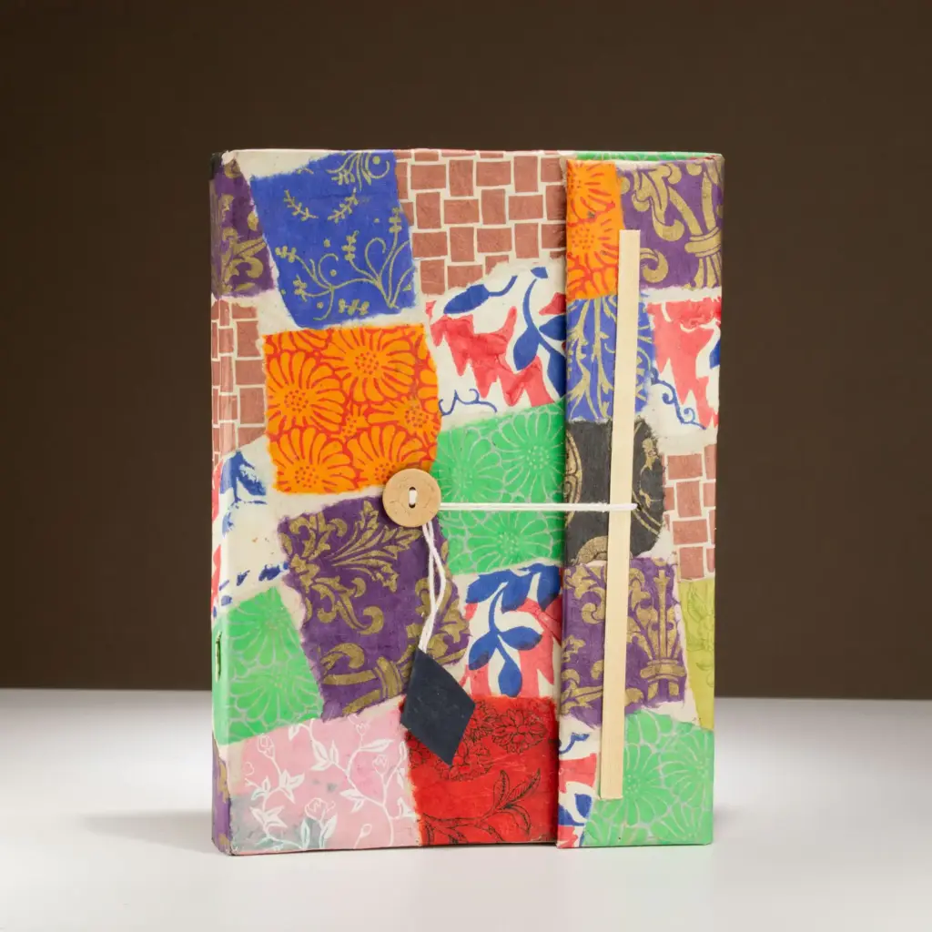 Lokta Patchwork Notebook – Large (21x15cm) – 45 Leaves – Includes Bookmark – Multi Colour | www.artisangoods.co.uk 4