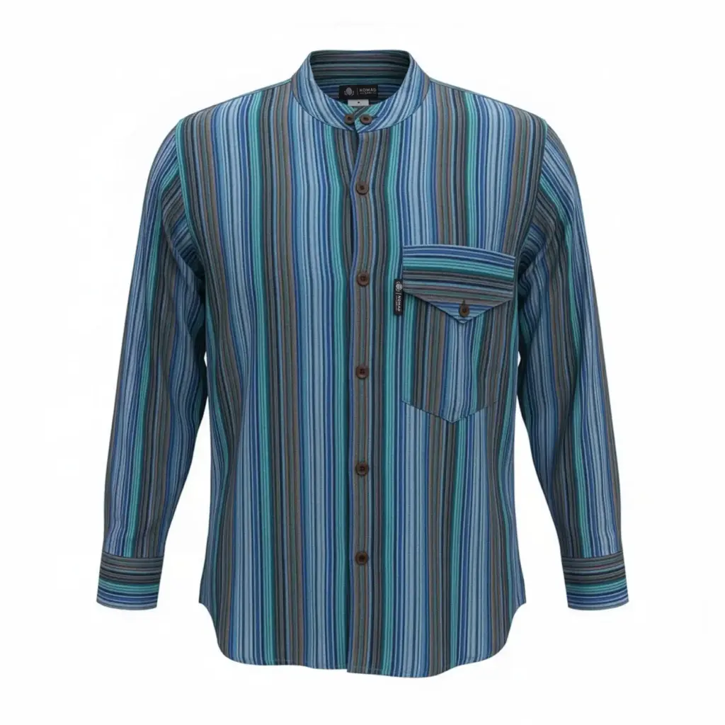 Nomad Sari Grandad Shirt – Turquoise – Large | www.artisangoods.co.uk 5
