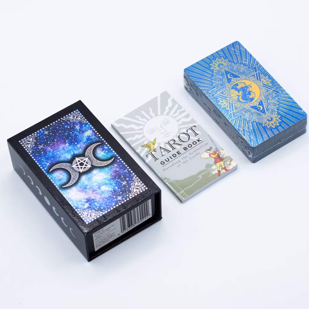 Blue Foil Tarot Card Set – Moon Face – with booklet | www.artisangoods.co.uk