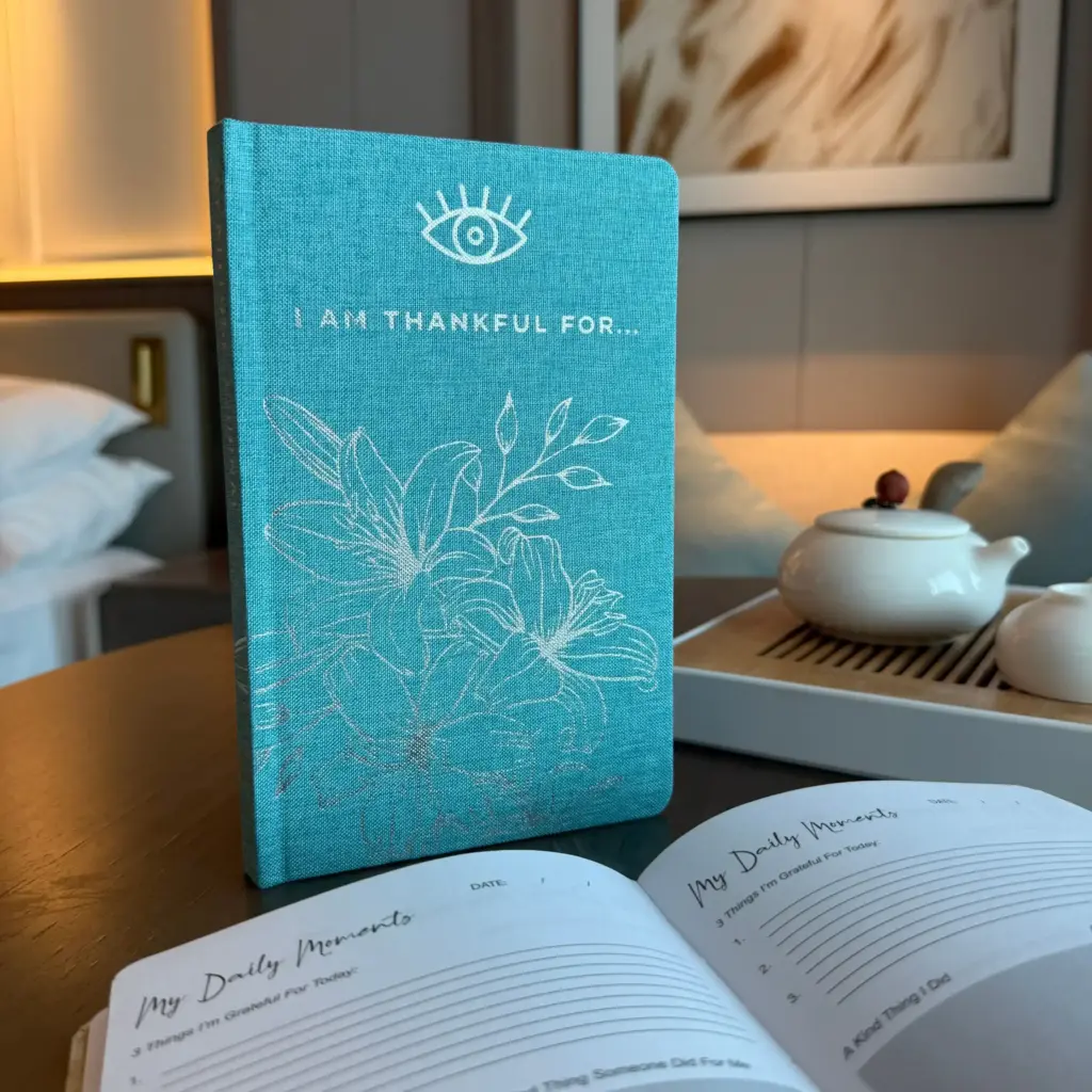 Blue Gratitude Journal with Silver Lining – 120 pages – I am Thankful For | www.artisangoods.co.uk