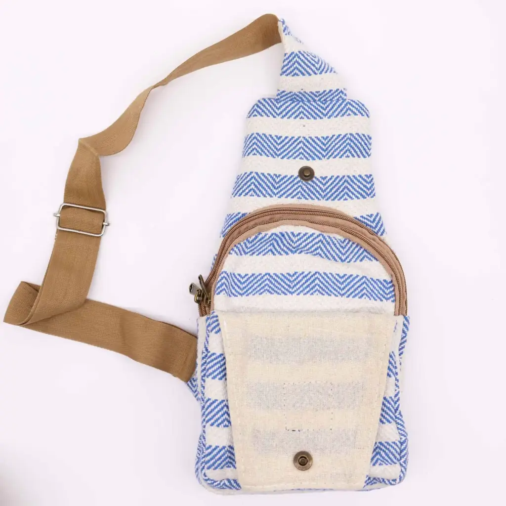 Body Cross Bag Natural Cotton – Blue & White | www.artisangoods.co.uk 2