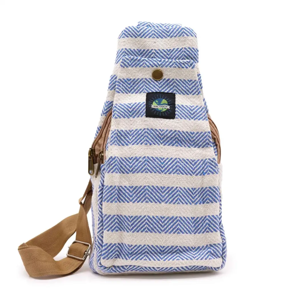 Body Cross Bag Natural Cotton – Blue & White | www.artisangoods.co.uk
