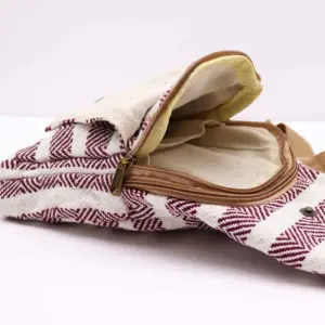 Body Cross Bag Natural Cotton – Burgundy & White | www.artisangoods.co.uk 3