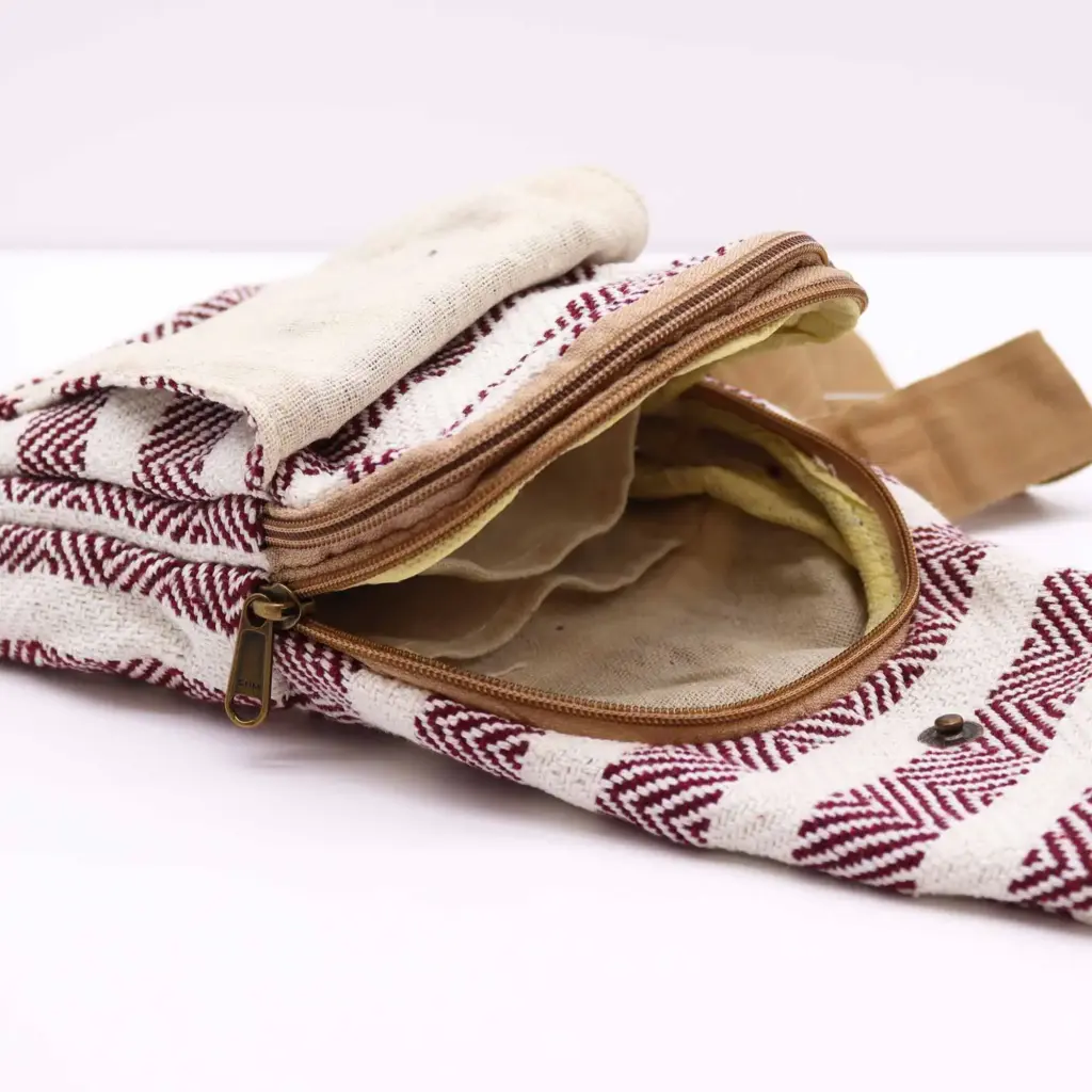 Body Cross Bag Natural Cotton – Burgundy & White | www.artisangoods.co.uk 4