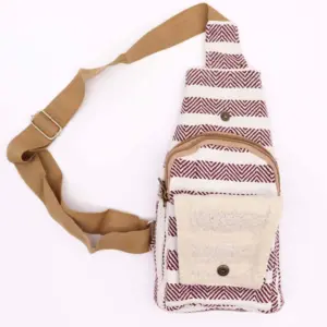 Body Cross Bag Natural Cotton – Burgundy & White | www.artisangoods.co.uk 2