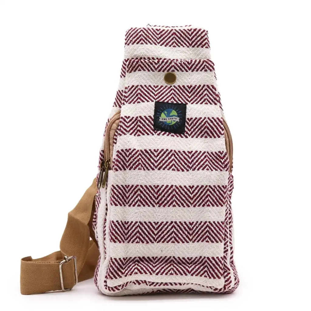 Body Cross Bag Natural Cotton – Burgundy & White | www.artisangoods.co.uk