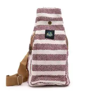 Body Cross Bag Natural Cotton – Burgundy & White | www.artisangoods.co.uk 1