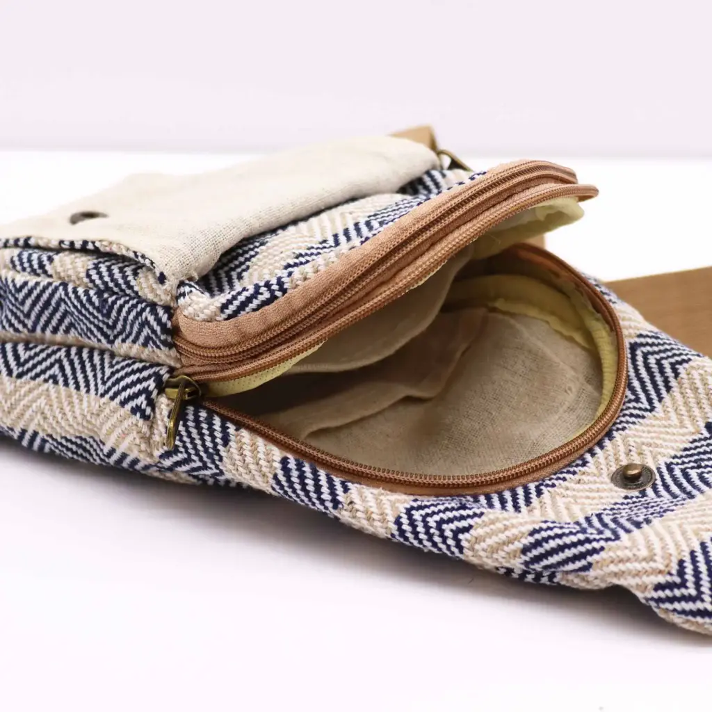 Body Cross Bag Natural Cotton – Tan & Navy | www.artisangoods.co.uk 4