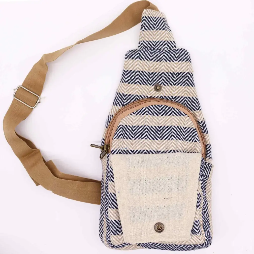 Body Cross Bag Natural Cotton – Tan & Navy | www.artisangoods.co.uk 2